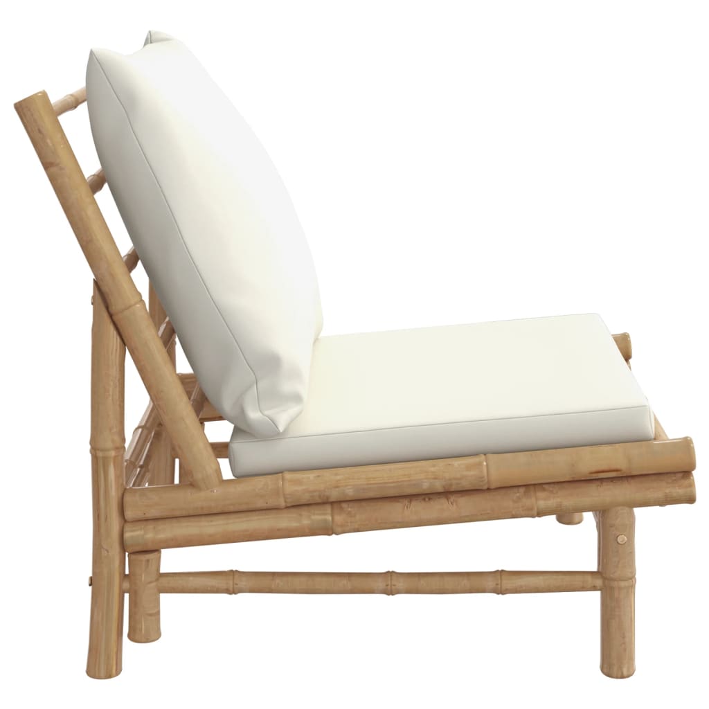 Patio Chairs 2 pcs with Cream White Cushions Bamboo