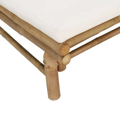Patio Chairs 2 pcs with Cream White Cushions Bamboo