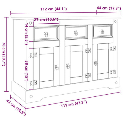 Sideboard Corona Grey 112x44x78 cm Solid Wood Mexican Pine