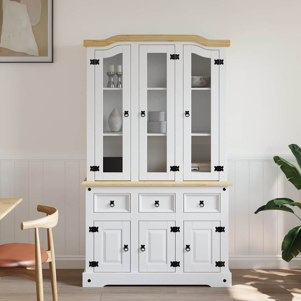 Highboard Corona White 112x43x196 cm Solid Wood Mexican Pine
