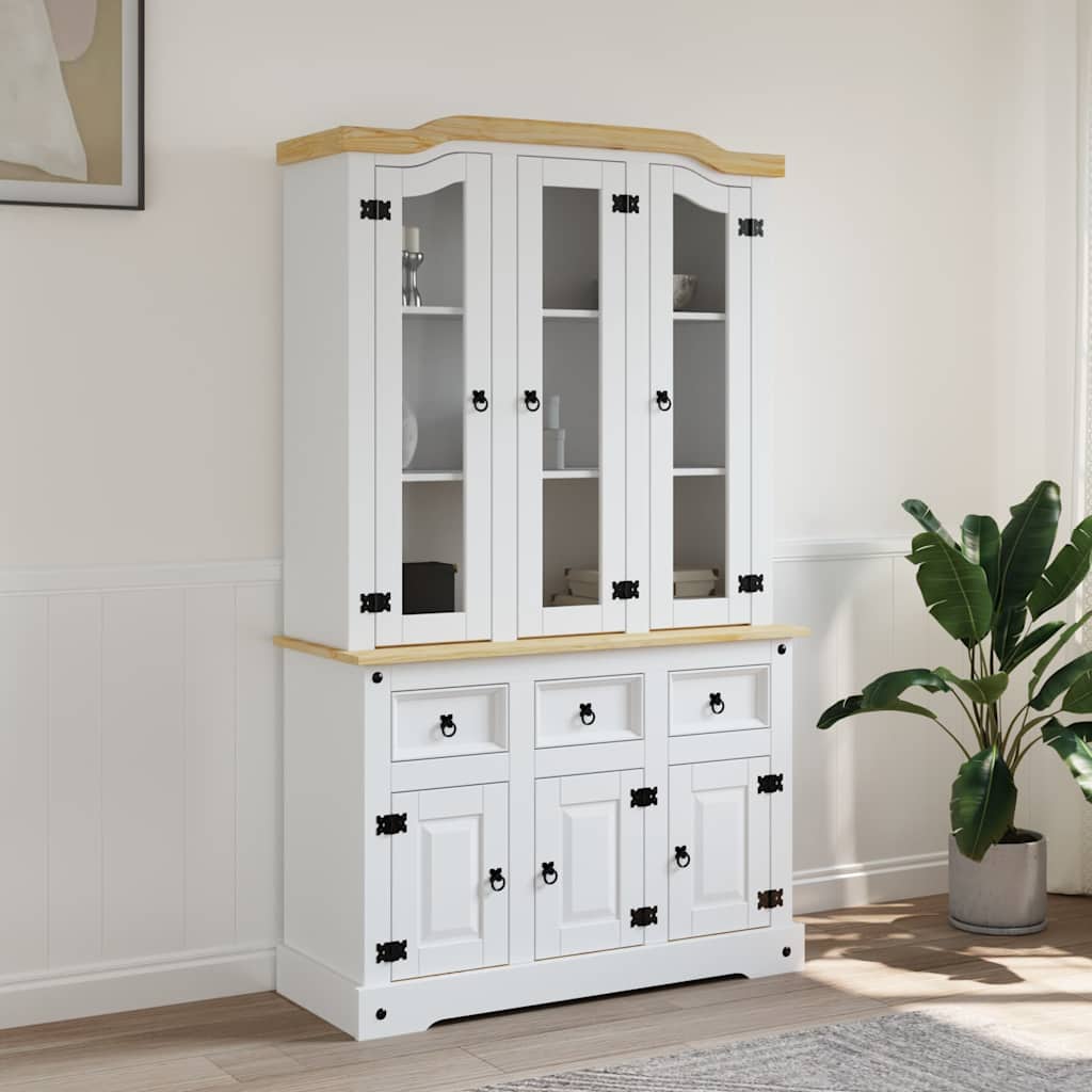 Highboard Corona White 112x43x196 cm Solid Wood Mexican Pine
