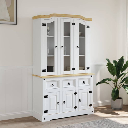 Highboard Corona White 112x43x191.5 cm Solid Wood Mexican Pine