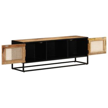 TV Cabinet 110x30x40 cm Solid Rough Wood Mango&Iron