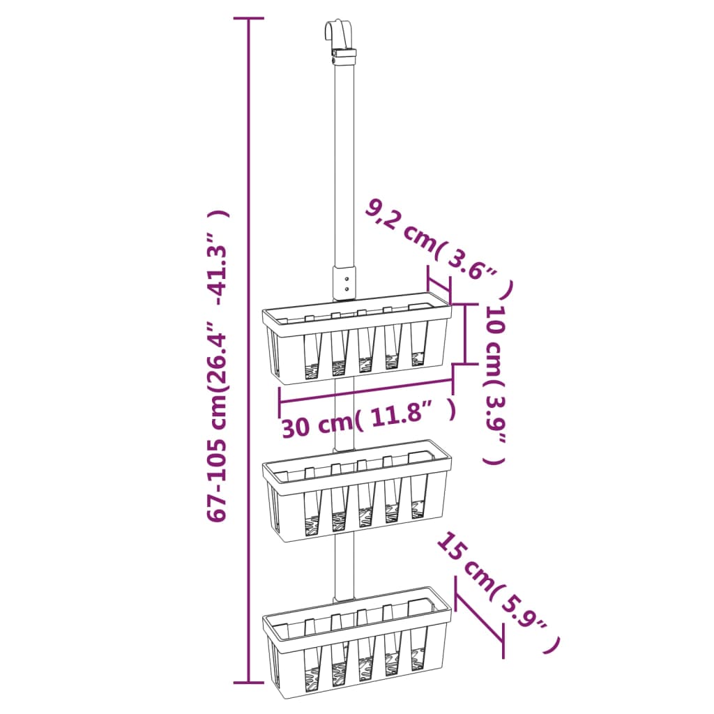 Shower Hanger Shelf 11.8" x 5.9" x (26.4"-41.3") Aluminum