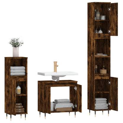 3 Piece Bathroom Cabinet Set Smoked Oak Engineered Wood