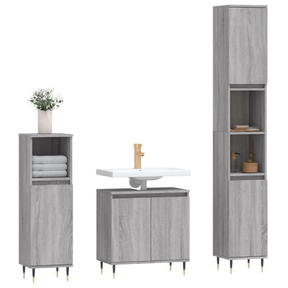 3 Piece Bathroom Cabinet Set Grey Sonoma Engineered Wood