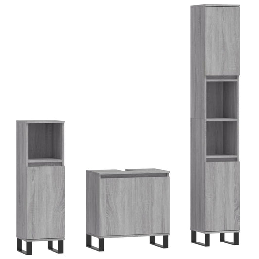 3 Piece Bathroom Cabinet Set Grey Sonoma Engineered Wood