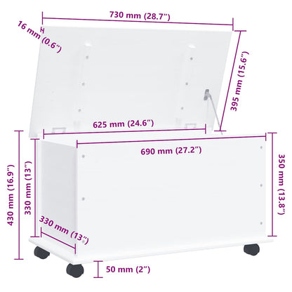 Storage Chest with Wheels "ALTA" White 73x39,5x43 cm Solid Wood Pine