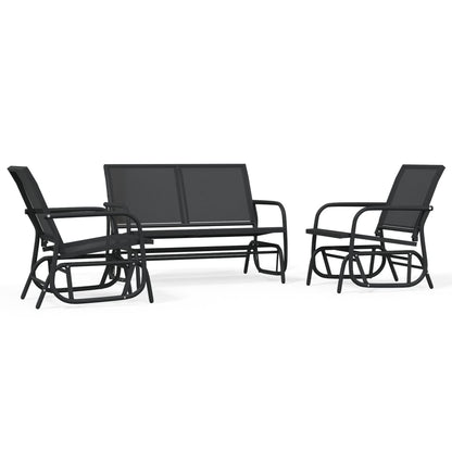3 Piece Garden Glider Lounge Set Black Textilene and Steel