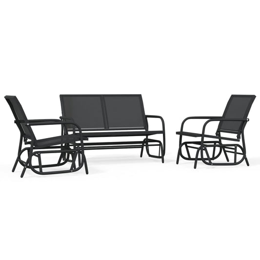 3 Piece Garden Glider Lounge Set Black Textilene and Steel