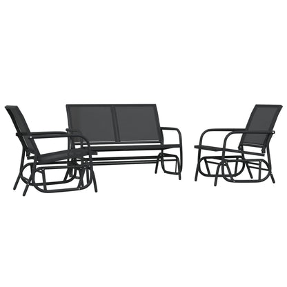 3 Piece Garden Glider Lounge Set Black Textilene and Steel