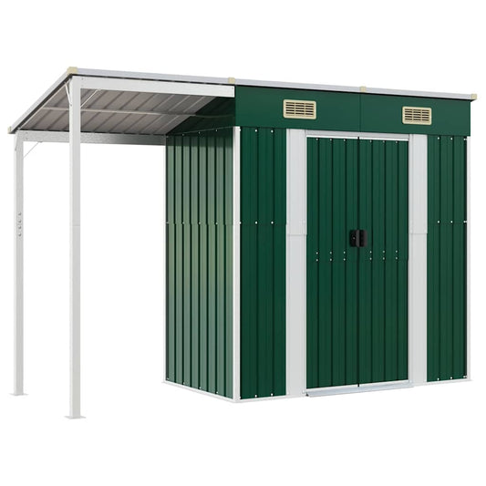 Garden Shed with Extended Roof Green 277x107x181 cm Steel