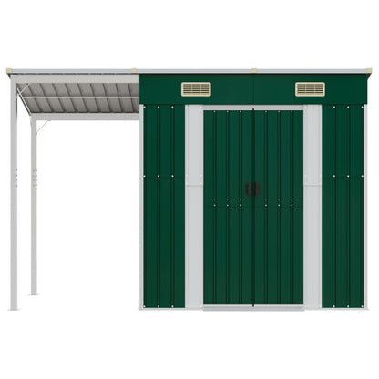 Garden Shed with Extended Roof Green 277x110.5x181 cm Steel