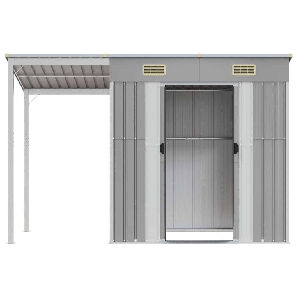 Garden Shed with Extended Roof Light Grey 277x110.5x181 cm Steel