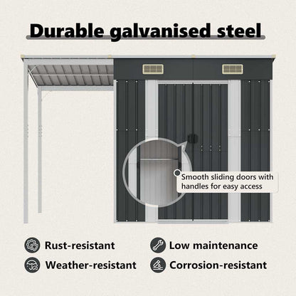 Garden Shed with Extended Roof Anthracite 277x107x181 cm Steel