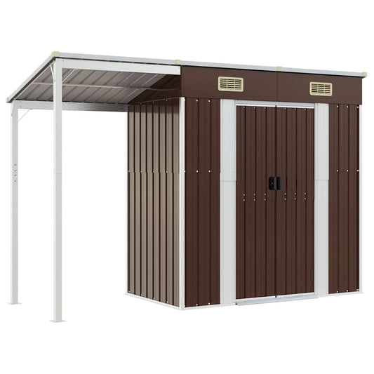 Garden Shed with Extended Roof Brown 277x107x181 cm Steel