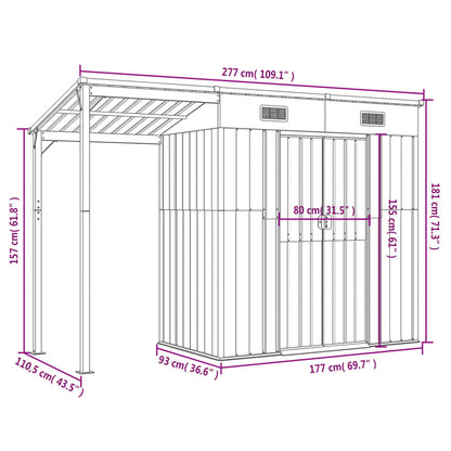 Garden Shed with Extended Roof Brown 277x110.5x181 cm Steel