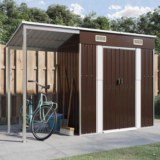 Garden Shed with Extended Roof Brown 277x107x181 cm Steel