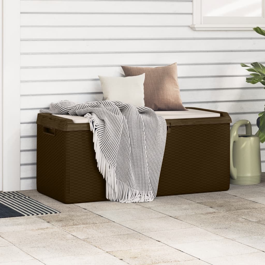 Patio Storage Box with Seat Cushion Brown 92.5 gal PP