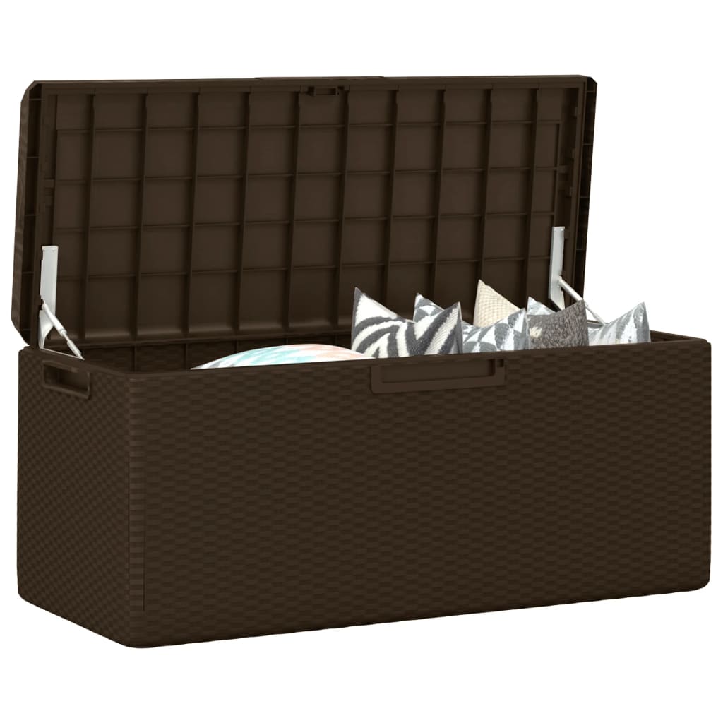 Patio Storage Box with Seat Cushion Brown 92.5 gal PP