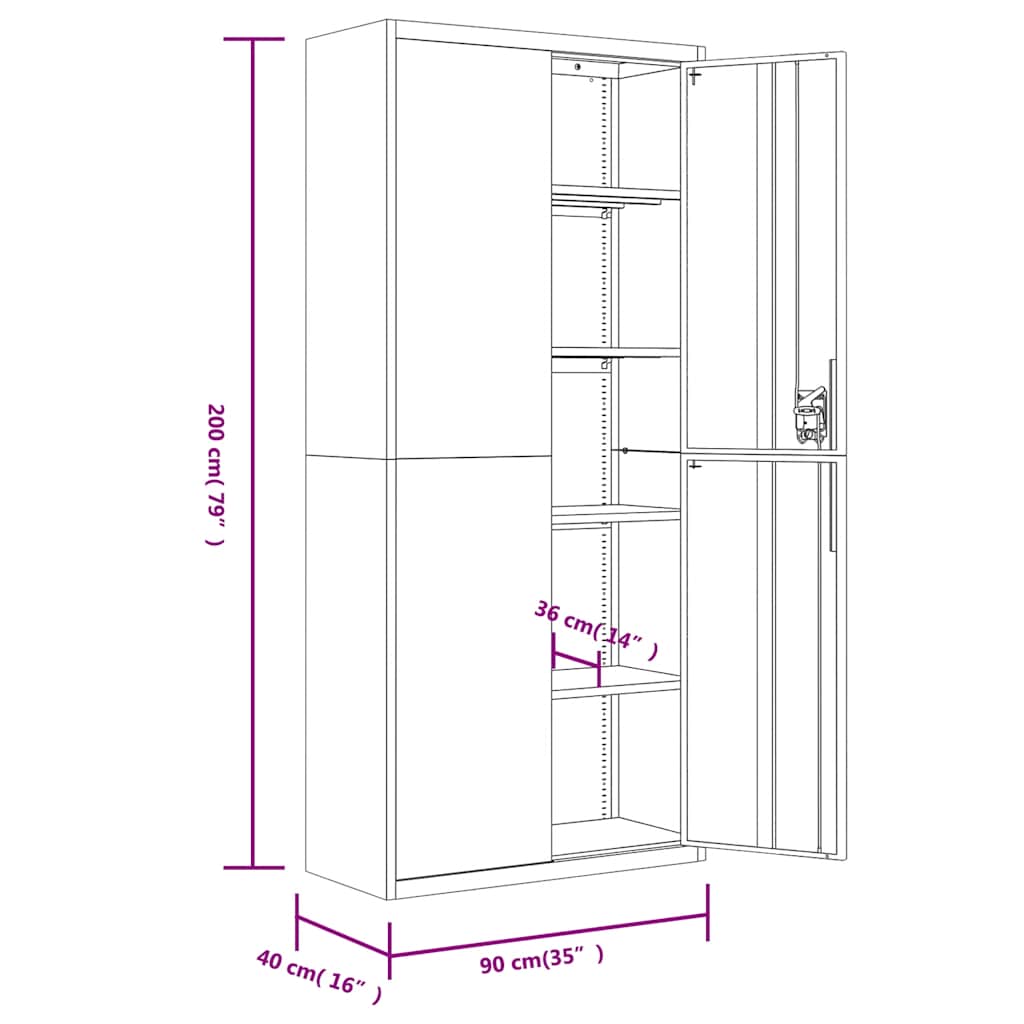 File Cabinet Light Grey 90x40x200 cm Steel