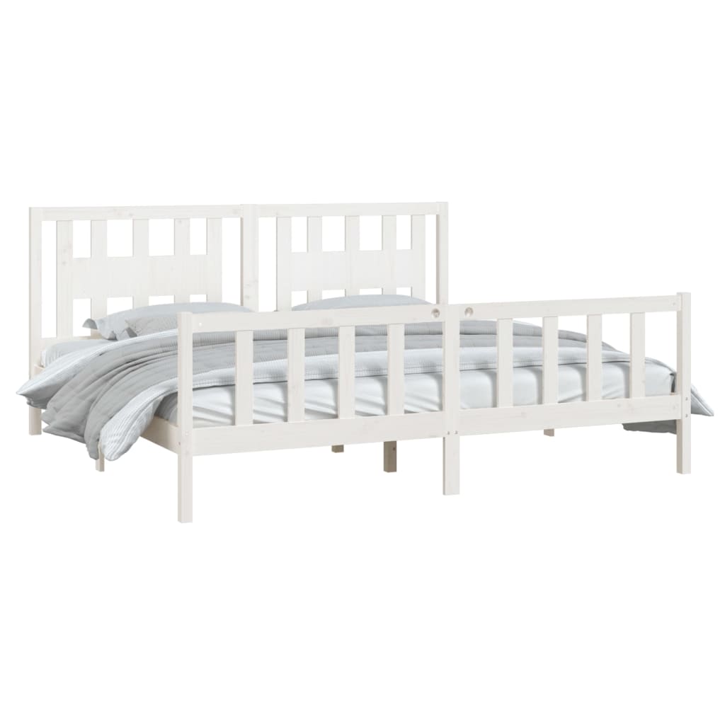 Bed Frame without Mattress White Solid Wood Pine Super King Size