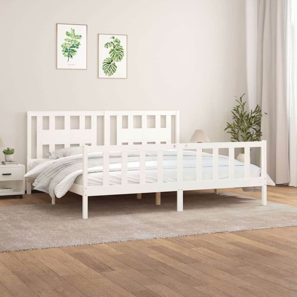 Bed Frame without Mattress White Solid Wood Pine Super King Size