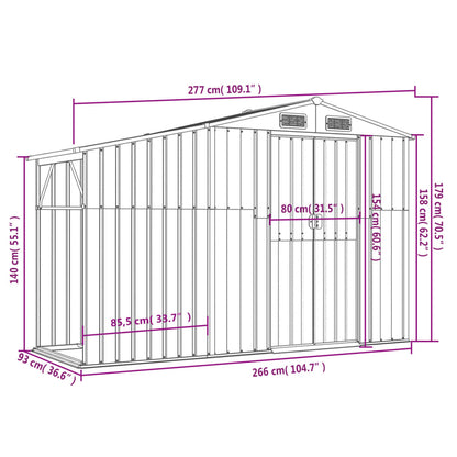 Garden Shed Green 277x93x179 cm Galvanised Steel