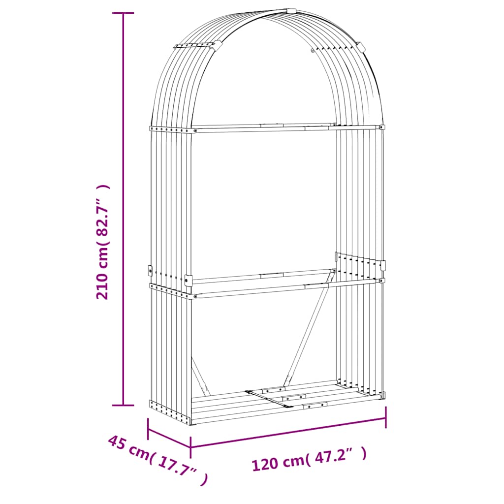Log Holder Silver 120x45x210 cm Galvanised Steel