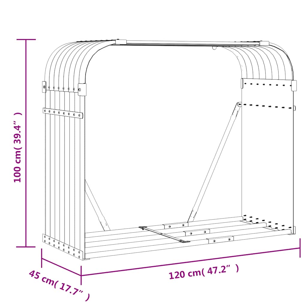Log Holder Silver 120x45x100 cm Galvanised Steel