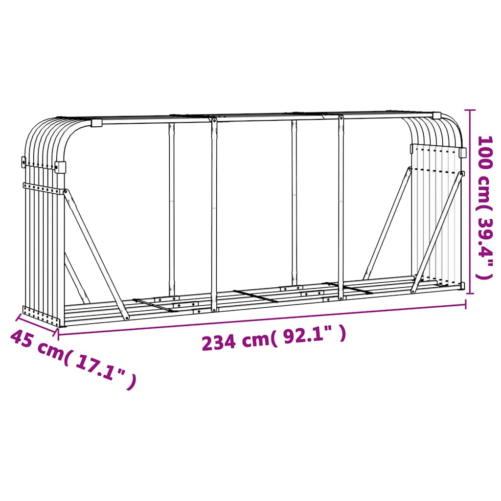 Log Holder Silver 234x45x100 cm Galvanised Steel