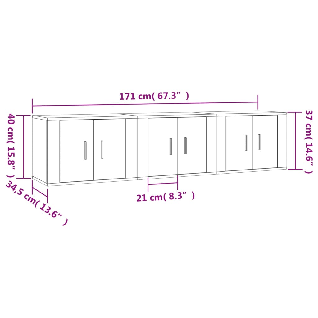 Wall-mounted TV Cabinets 3 pcs High Gloss White 57x34.5x40 cm