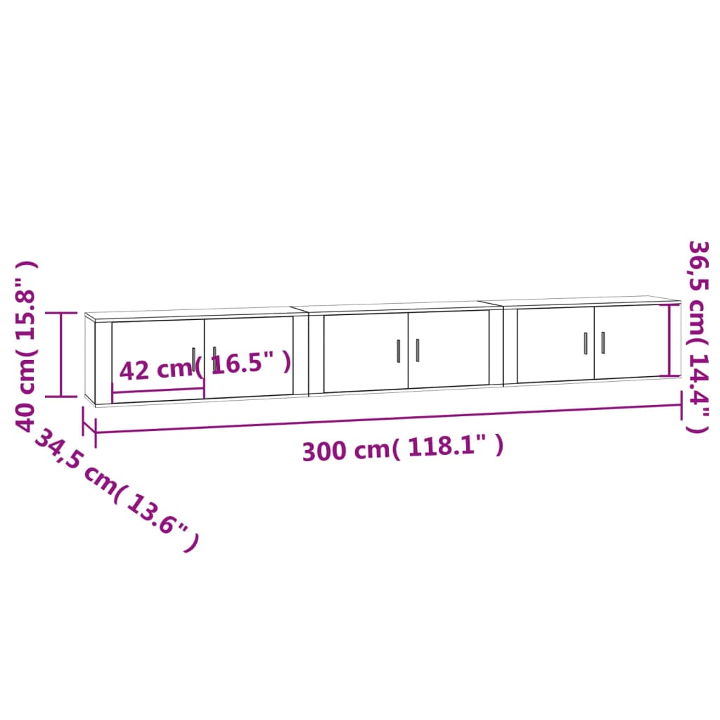 Wall-mounted TV Cabinets 3 pcs Grey Sonoma 100x34.5x40 cm