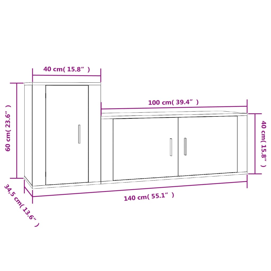 2 Piece TV Cabinet Set Concrete Grey Engineered Wood