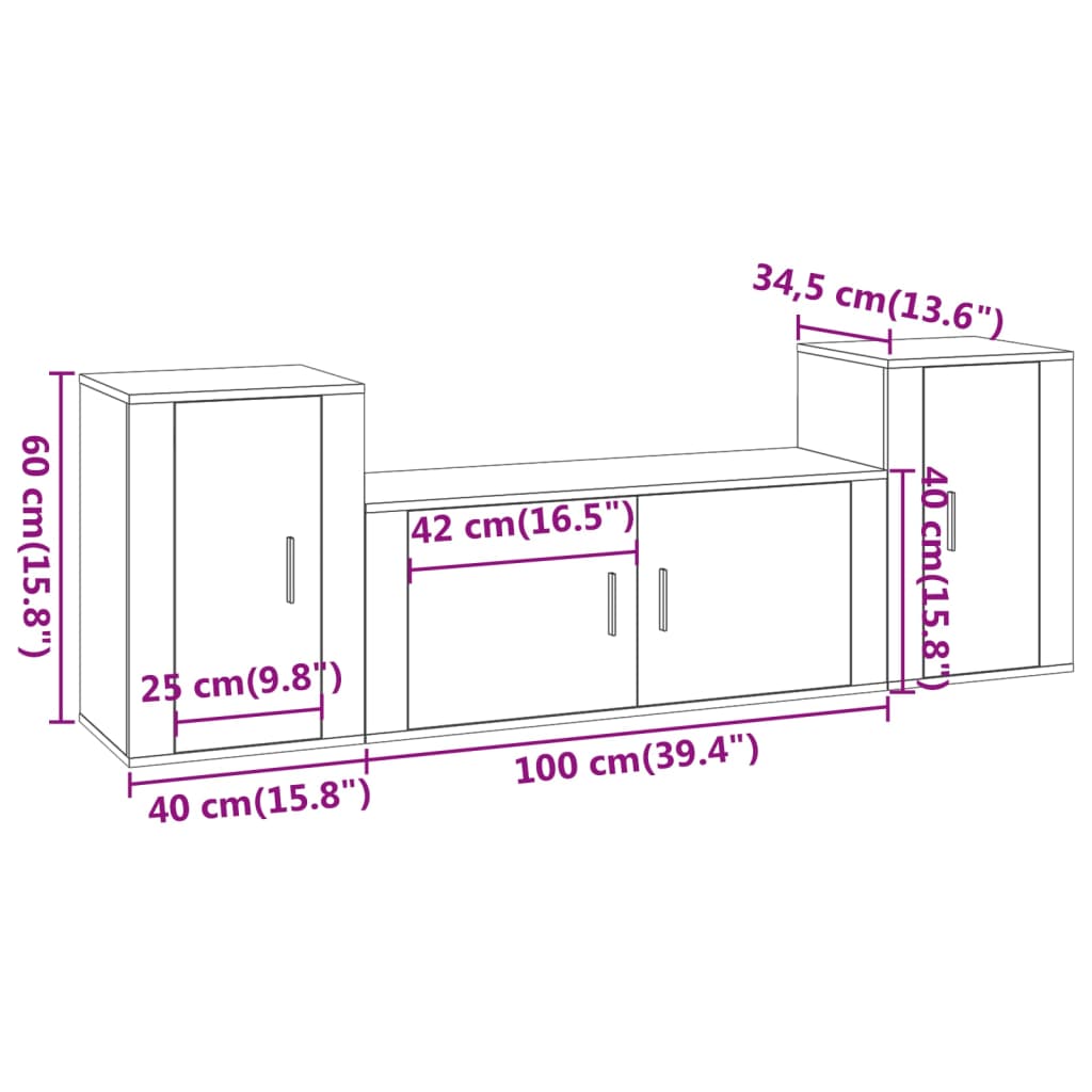 3 Piece TV Cabinet Set Concrete Grey Engineered Wood