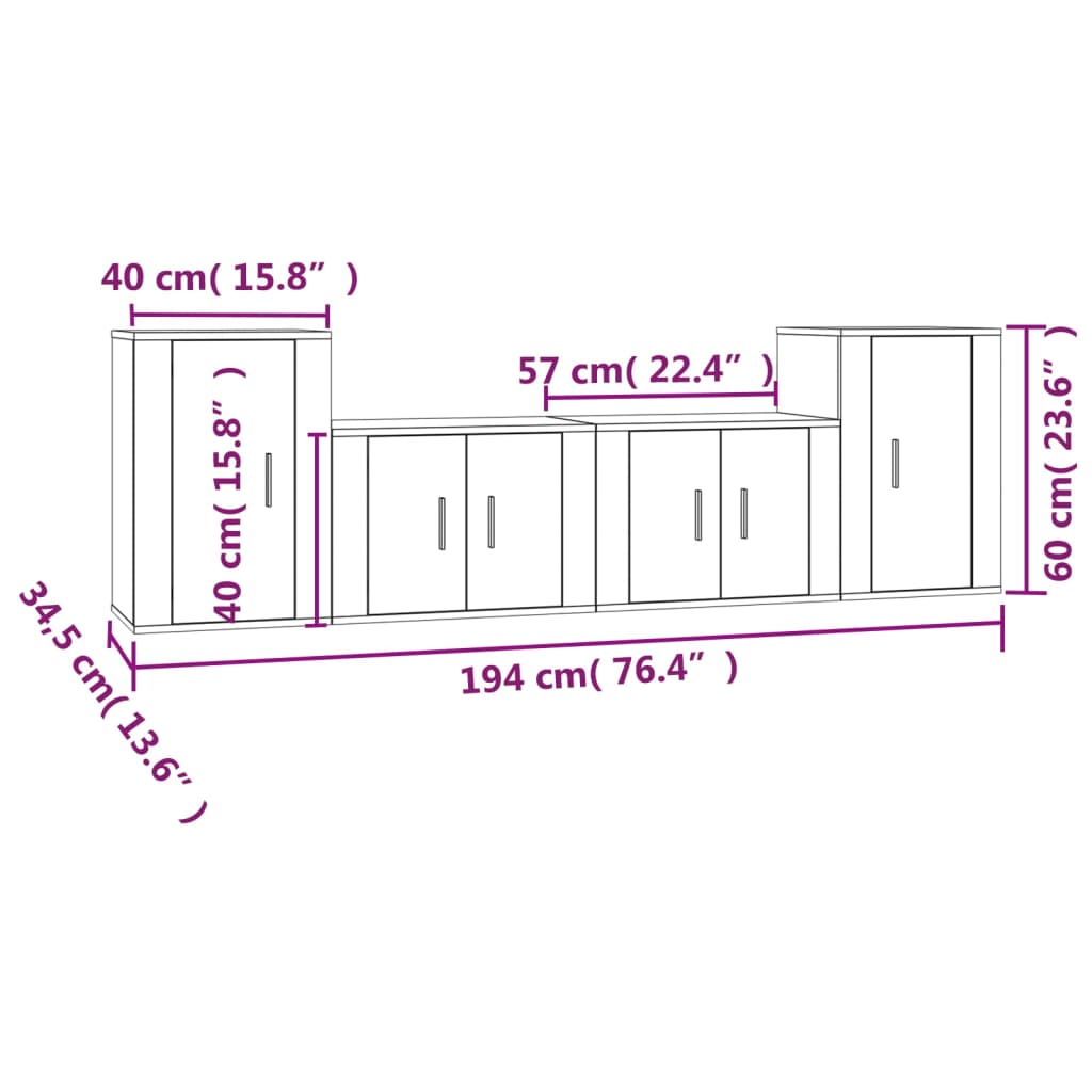 4 Piece TV Cabinet Set High Gloss White Engineered Wood