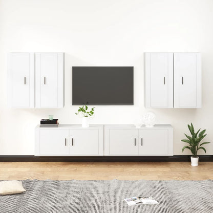6 Piece TV Cabinet Set White Engineered Wood