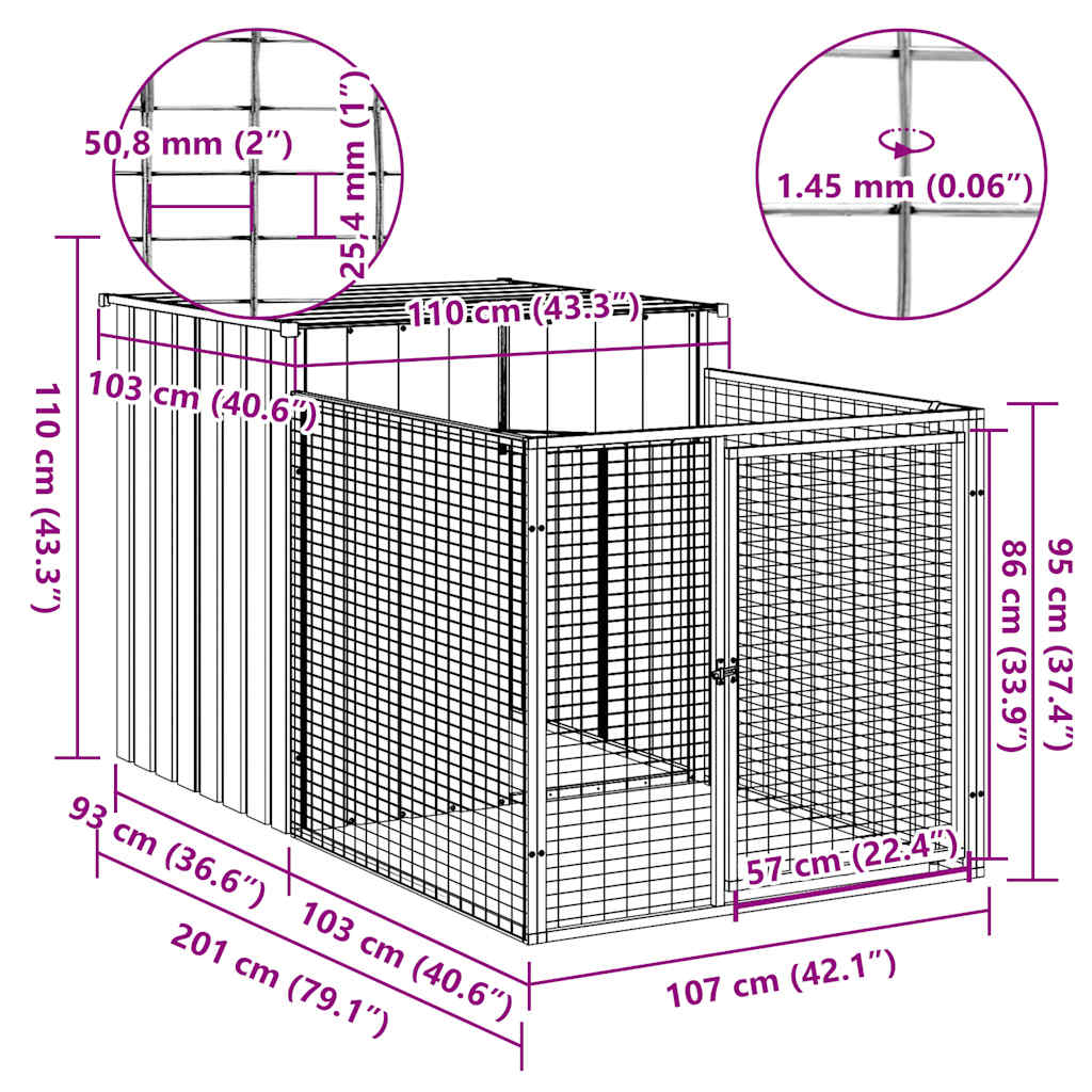 Dog House with Run Anthracite 43.3"x79.1"x43.3" Galvanized Steel