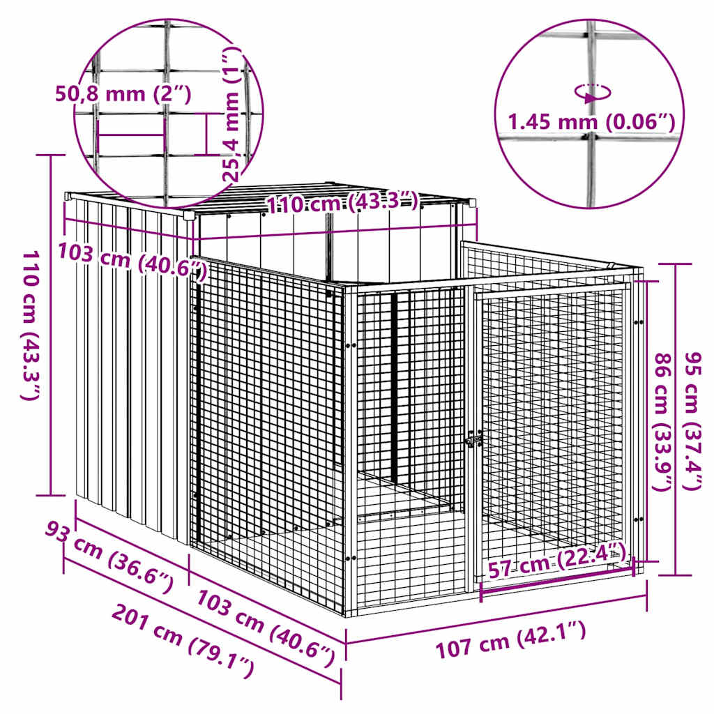 Dog House with Run Light Grey 43.3x79.1x43.3" Galvanised Steel