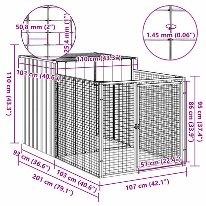 Dog House with Run Light Grey 43.3x79.1x43.3" Galvanised Steel