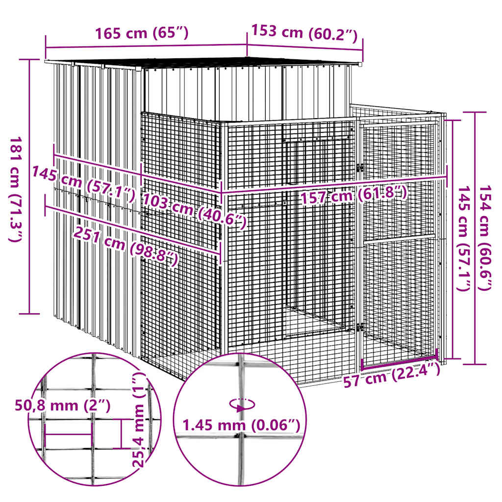Dog House Anthracite Galvanized Steel 65 x 98.8 x 71.3 in Durable