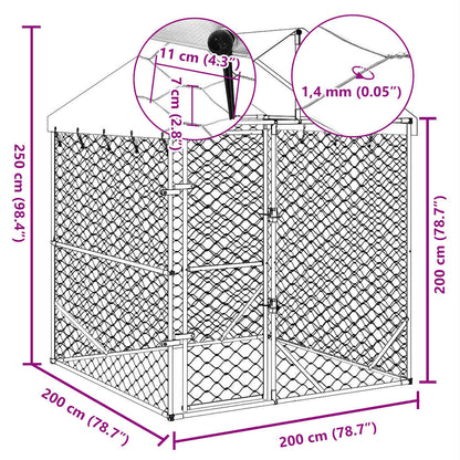 Outdoor Dog Kennel with Roof Silver 2x2x2.5 m Galvanised Steel