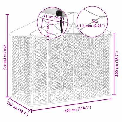 Outdoor Dog Kennel with Roof Silver 3x1.5x2.5 m Galvanised Steel