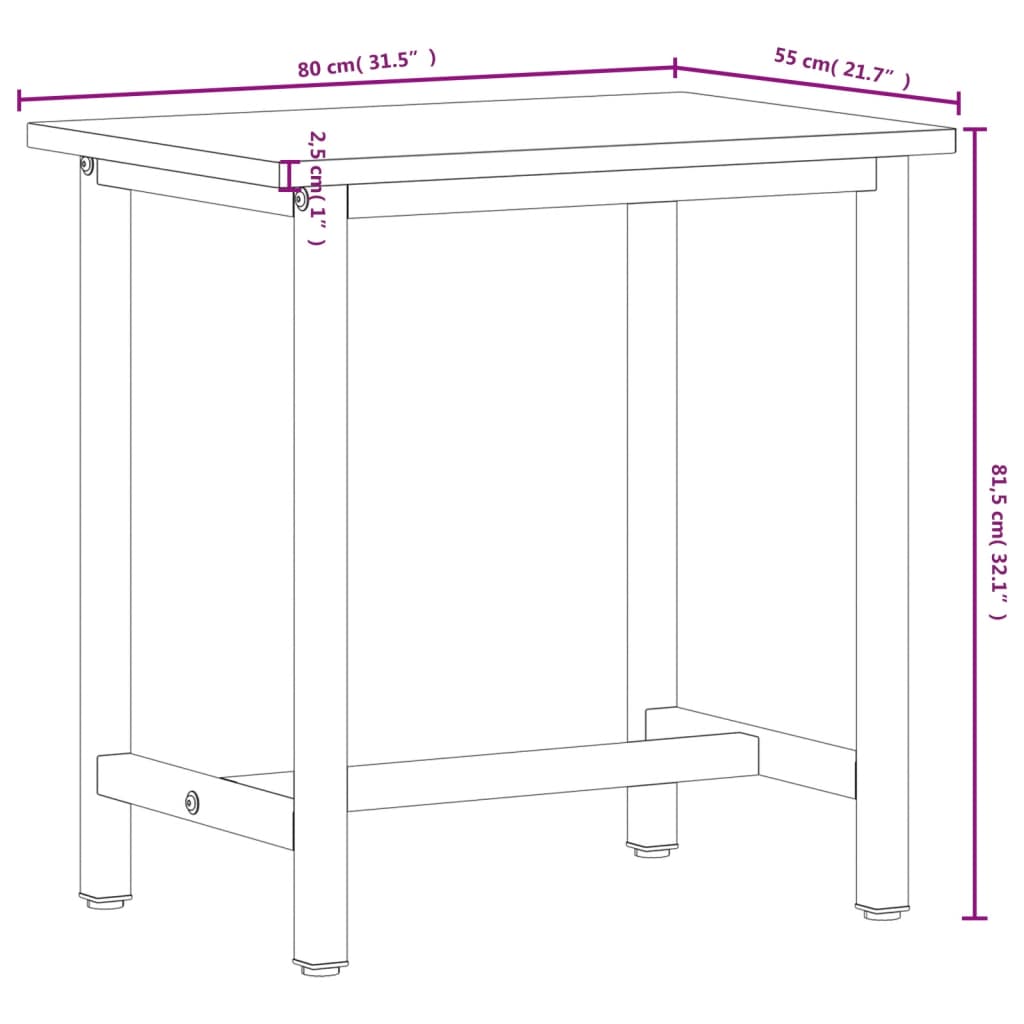 Workbench 80x55x81.5 cm Solid Wood Beech and Metal