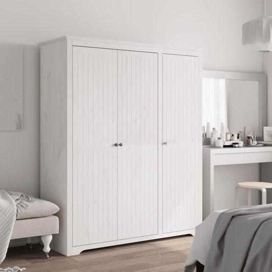 Wardrobe "BODO" White 146x53,5x173 cm Solid Wood Pine
