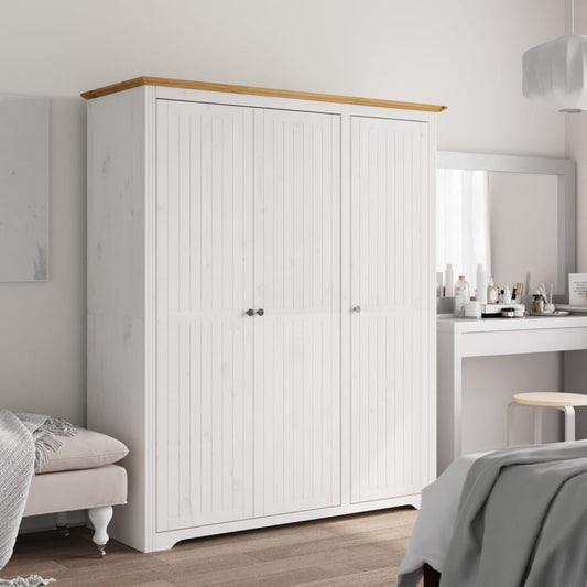 Wardrobe "BODO" White and Brown 146x53,5x173cm Solid Wood Pine