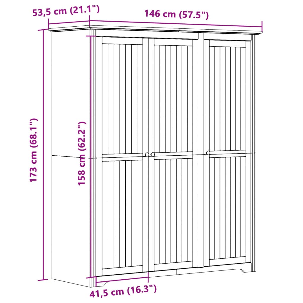 Wardrobe BODO Grey 151.5x52x176.5 cm Solid Wood Pine