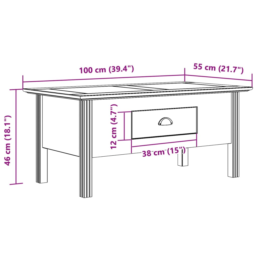 Coffee Table BODO White and Brown 100x55x45 cm Solid Wood Pine