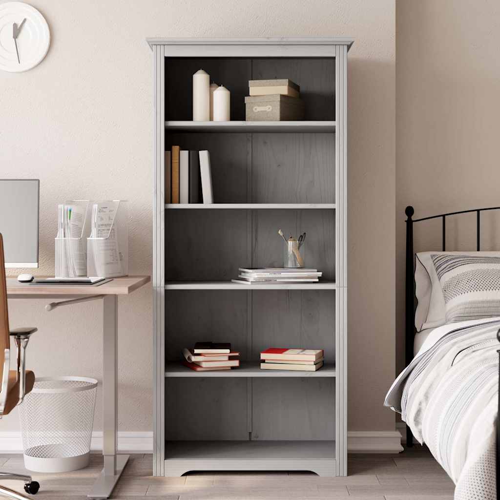 Bookcase BODO Grey 80x38x180 cm Solid Wood Pine 5-Tier