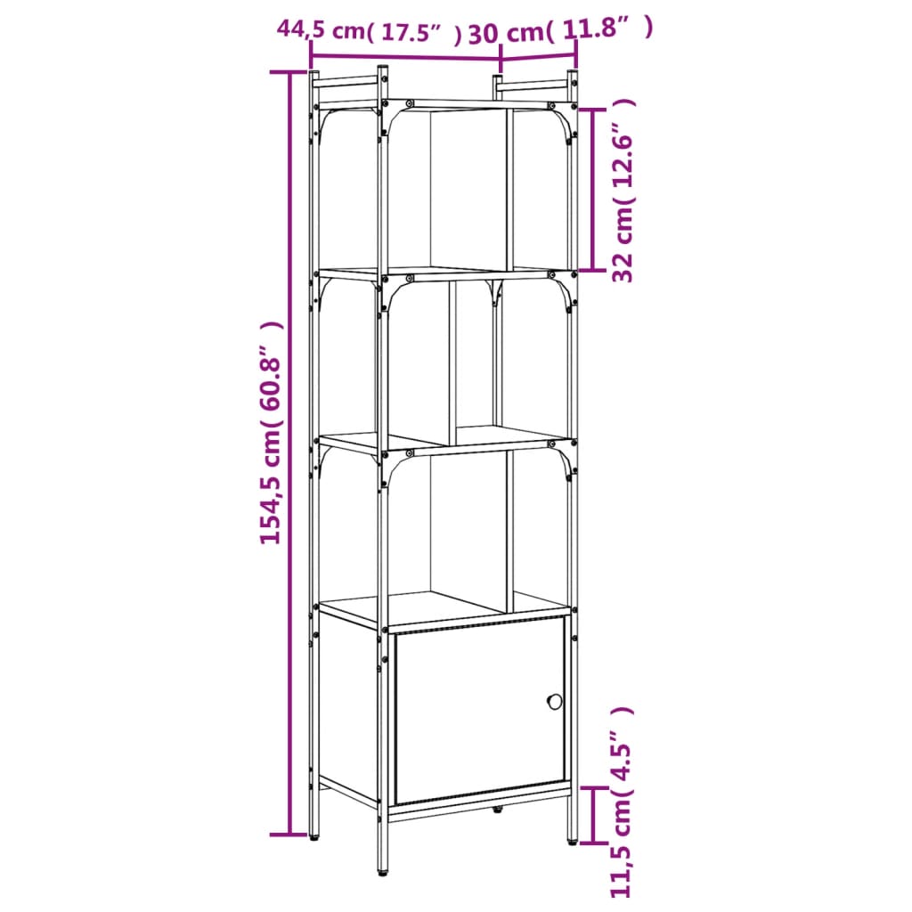 Bookcase with Door Grey Sonoma 44.5x30x154.5 cm Engineered Wood